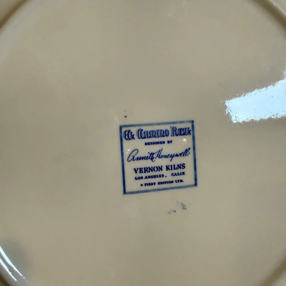 Vernon Kilns El Camino Real California Missions Plate Annette Honeywell Blue